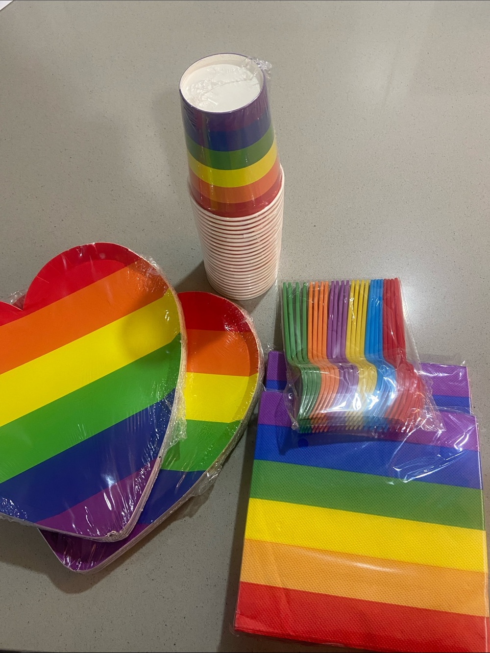 Rainbow Pride Paper Party Set - Multicolor Cups, Plates, Napkins & Cutlery